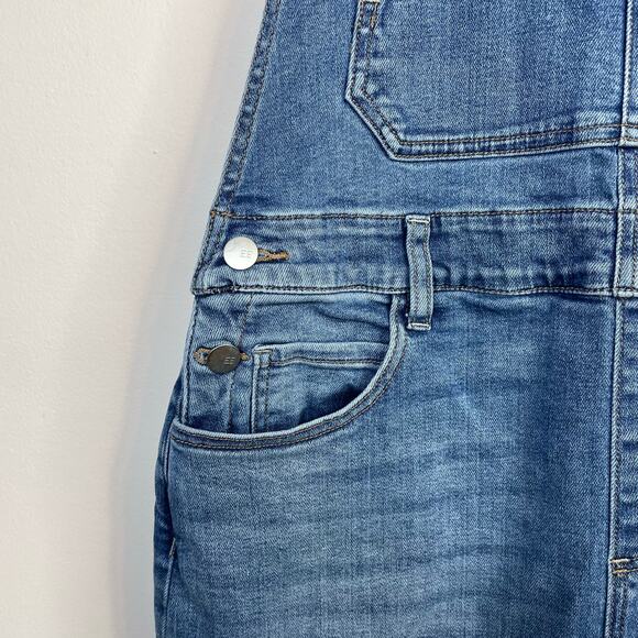 Evereve Stretch Denim Wide Leg Cropped Crop Bib Overalls Raw Hem Jean womens 30 - Picture 5 of 16